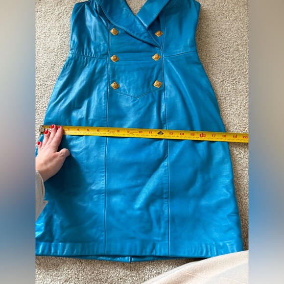 Michael Hoban North Beach Leather Vintage Blue Halter 1980’s Mini Dress Size 6 - Picture 16 of 16